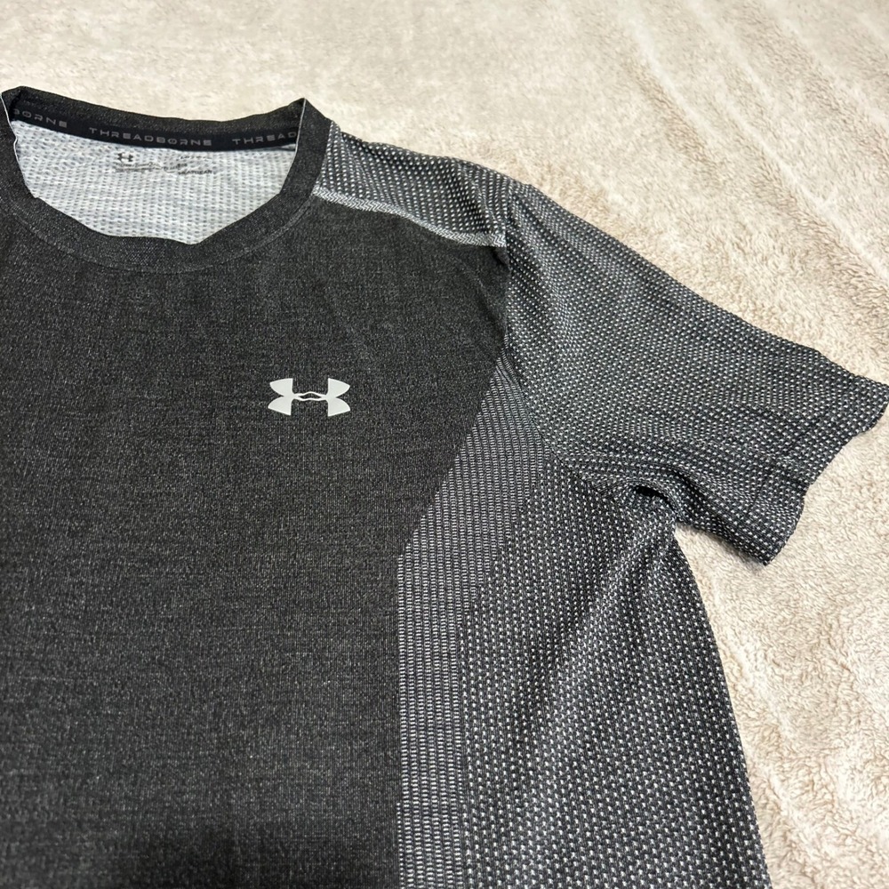 Under Armour Threadborne Shirt Mens Large Black Gray HeatGear Fitted Training